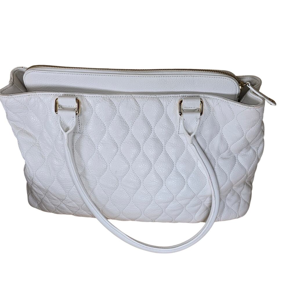 Vera Bradley Large White Quilted Leather Ella Bag Purse Handbag Hobo Tote - Picture 3 of 11